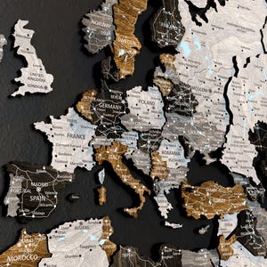 3D Wooden World Map in the Loft Style with detaiked print