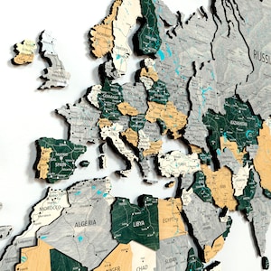 Carte du monde en bois, décoration murale, meilleur nouveau cadeau pour la maison, cadeau de voyage pour 5e anniversaire, carte du monde 3D avec punaises