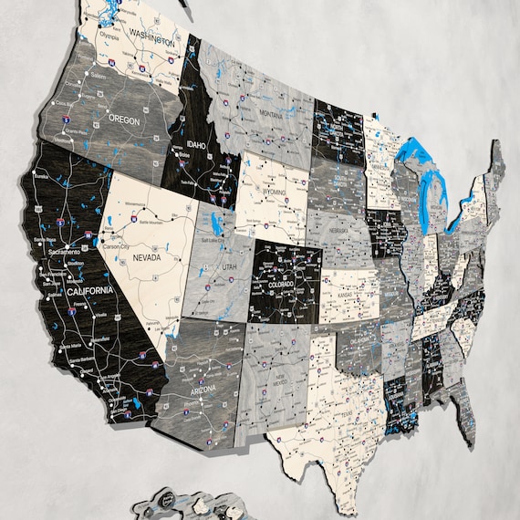 USA Wooden Map Push Pin Travel Map Wooden Wall Decor Wood image 4