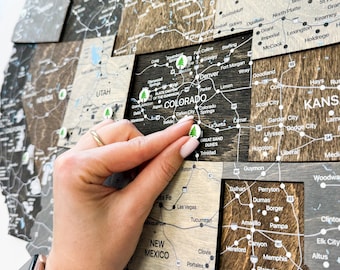 Wooden USA Travel Map: Push Pin National Parks, Loft Style Decor