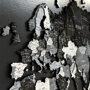 Art mural 3D, carte du monde avec punaises, décoration d'appartement grande carte murale, cadeau de voyage Unique petit ami, carte du monde précise cadeau 5e anniversaire