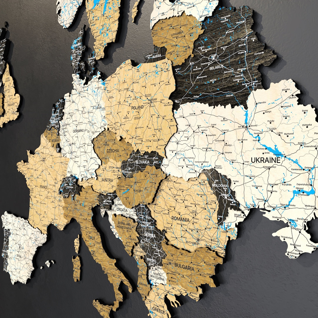 Europe Wood Map in Office Wall, Wooden Map Wall Art, Europe Travel Map