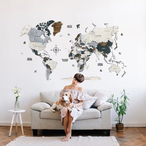 Carte du monde en bois, art mural, cadeau de pendaison de crémaillère pour petit ami, au-dessus du lit, cadeau pour mari, carte du monde en bois 3D, décoration de bureau, art mural en bois
