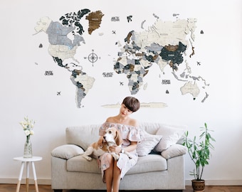 3D Wood World Map Wall Art: Floating Home or Office Decor
