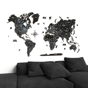 Décoration murale en bois de carte du monde, où nous nous rencontrons, carte de voyage, cadeau de voyage en couple pour le 7e anniversaire