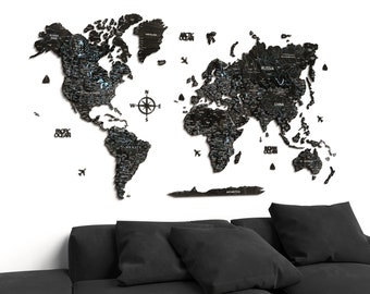 Wooden World Map Wall Decor, Where we meet Travel Map, 7th Anniversary Couples Travel Gift