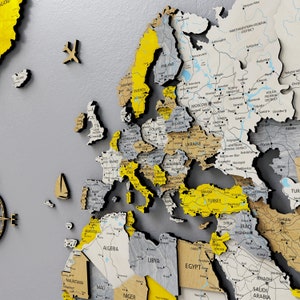 Wooden World Map, Push Pin Map Couples Travel Gift, 5th Anniversary Gift, Weltkarte Holz