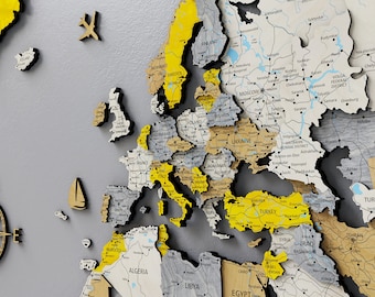 Mappa del mondo in legno: segnaposto da viaggio con puntine, regalo per coppie