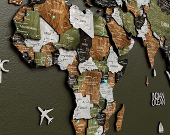 Wooden World Map Push Pin Travel Map: Birch Wood Wall Decor