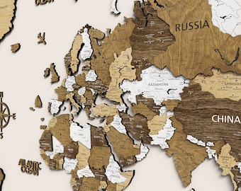 Wood Print World Map, Push Pin Travel Map, Anniversary Gift