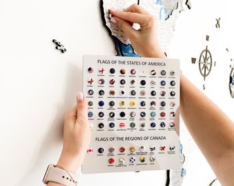 USA & Canada Flag Push Pins for Wood Map (62 Pcs)