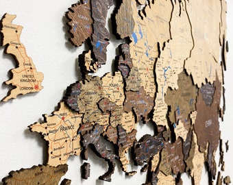 Arte della parete con mappa del mondo in legno 3D neutro, regalo per il 5o anniversario, regalo di viaggio per coppie, mappa da parete grande, mappa del mondo in legno, Weltkarte holz