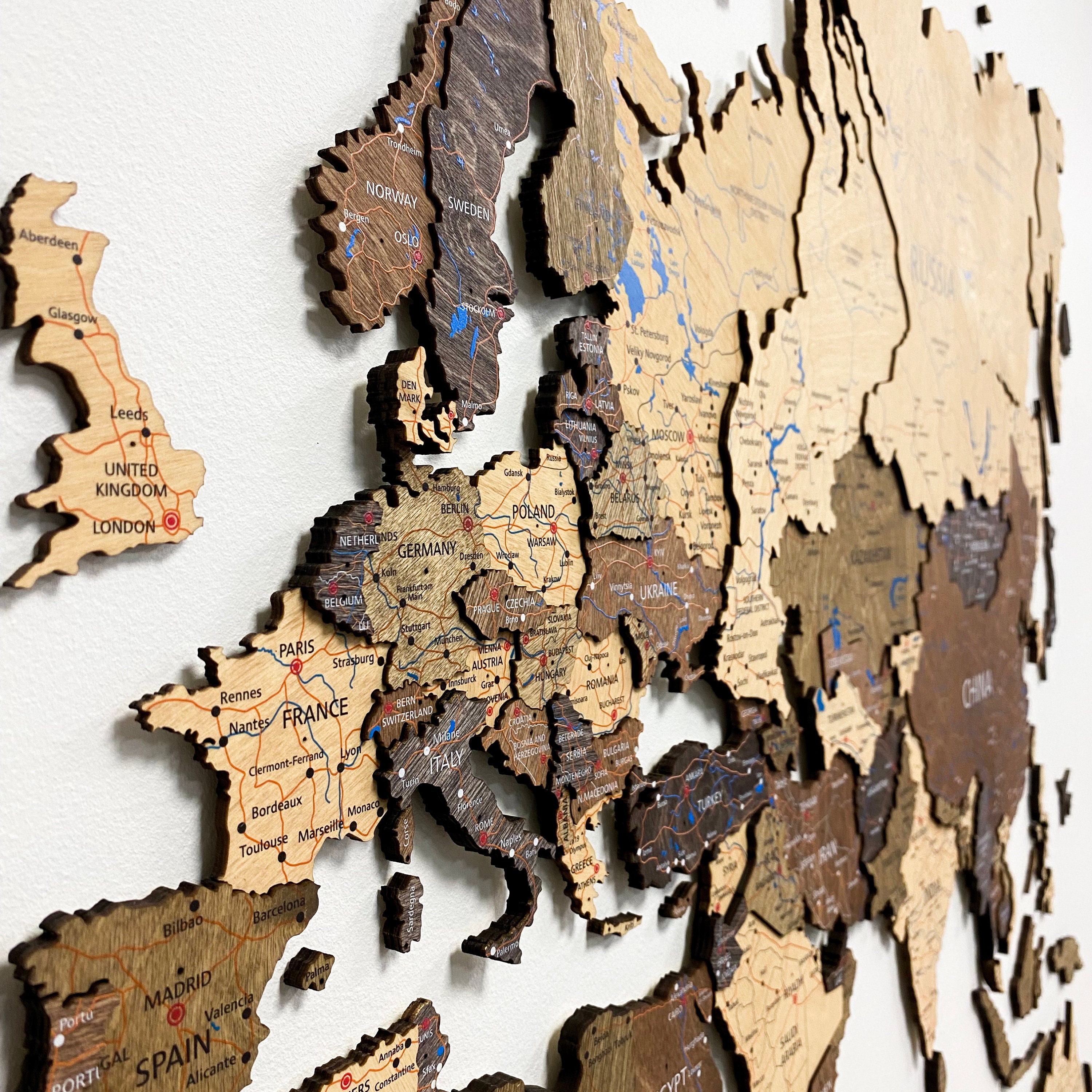 Wooden World Map, Wall Art Decor, 3D Wooden World Map, Large Map