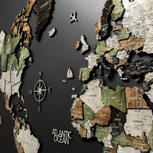 Carte 3D en bois avec punaises, décoration murale grande carte en bois, carte des voyageurs faite main