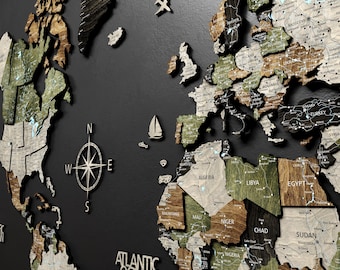 5th Anniversary Gift Wooden 3D World Push Pin Wall Art for Travelers