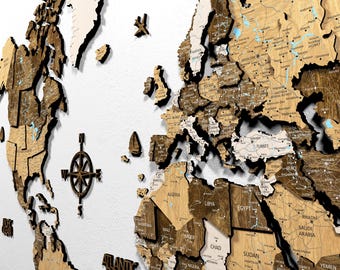 5th Anniversary Gift Wooden 3D World Push Pin Art for Couples