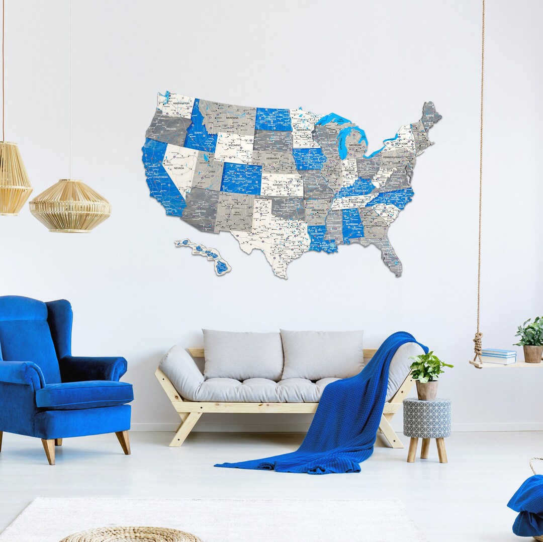 USA Push Pin Travel Map - Unique Wooden Wall Decor for Home - Etsy
