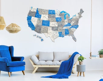 USA Push Pin Travel Map - Unique Wooden Wall Decor for Home