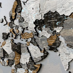 3D Wooden World Map in the Loft Style with detaiked print
