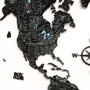 Black Wooden World Map for Home Wall Decor, World Map Large Wall Art, Apartment Decor, Housewarming Gift, Push pin world map