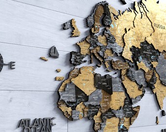 3D Wooden World Map Wall Art: Travel Push Pin Board