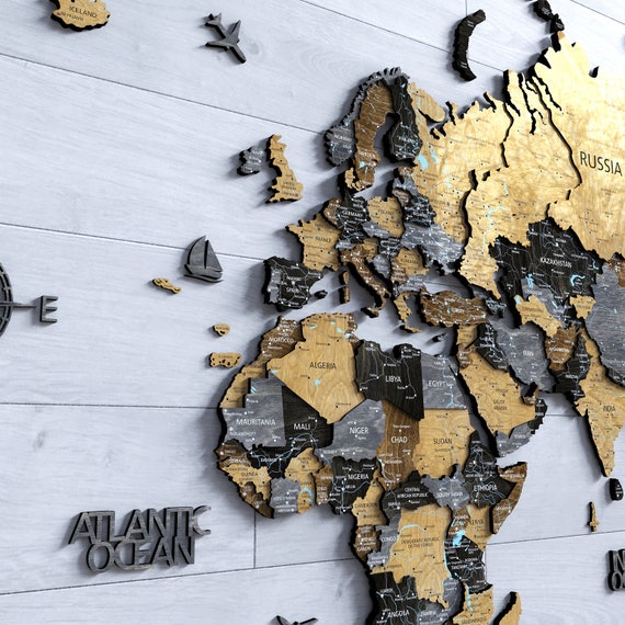 Rustic Wooden World Map Wall Art with Push Pins for Travel Enthusiasts - Apartment & Office Decor