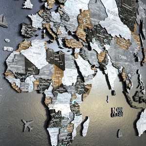 Mapa del mundo de madera 3D detallado de KokoBoloDesign • Explora el mundo y marca los lugares que has visitado • Regalo de aniversario