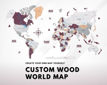 Custom Wooden World Map: DIY Coloring, Home or Office Decor