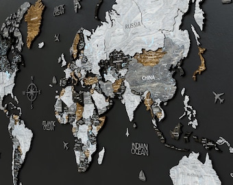Wooden World Map, 3D World Map Wall Art, Push Pin Travel Map, 5th Anniversary Gift