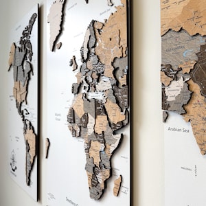 Décoration d'appartement, carte du monde en bois, cadeau de 5e anniversaire avec punaises pour couples, carte du monde, décoration murale en bois, carte du monde