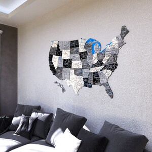 Carte des États-Unis en bois avec base cachée et impression, art mural carte des États-Unis, cadeau de pendaison de crémaillère, carte des États-Unis à épingles