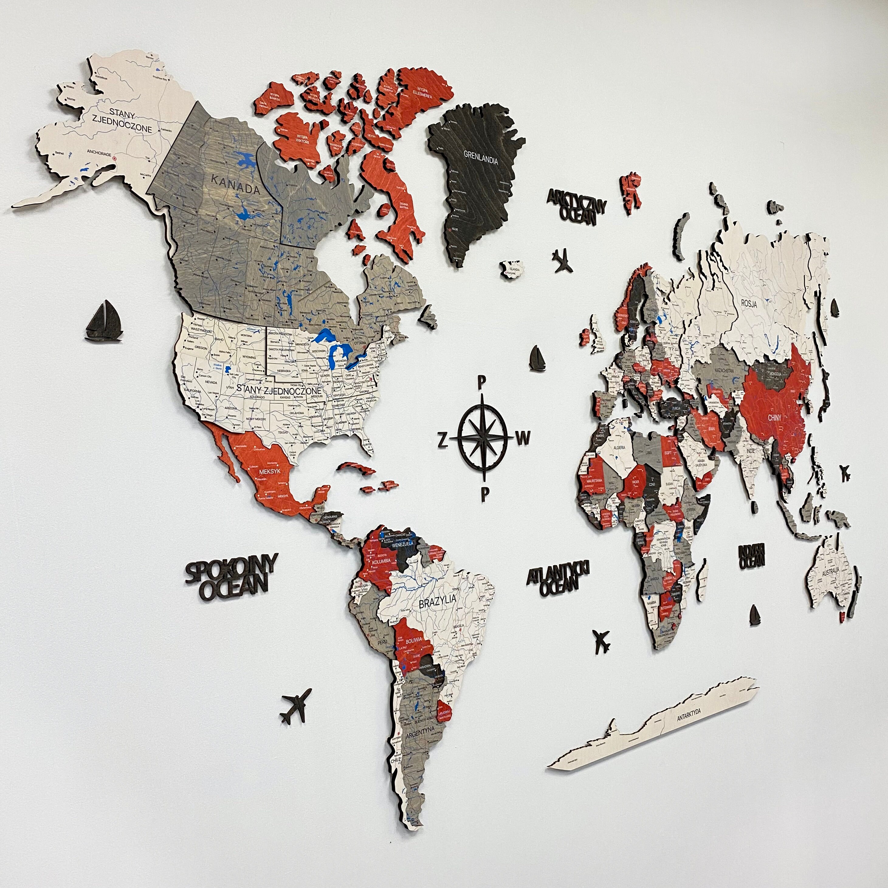 Red 3D Wood World Map Large World Map for Office Wooden Etsy Australia