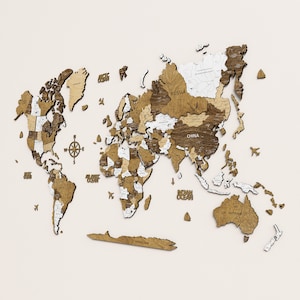 Décoration d'intérieur, art mural, carte du monde en bois, grande carte murale, carte du monde en bois 3D, carte à épingles, décoration de bureau, carte en bois avec impression