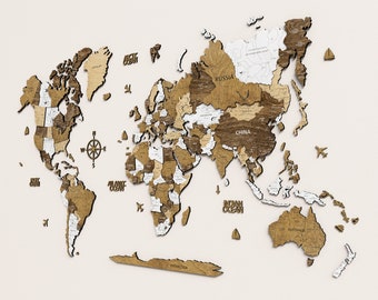 3D Wood World Map Wall Art: Push Pin Travel Map