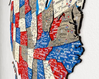 USA Wooden Map: Printed Push Pin Travel Wall Art