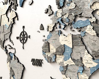 3D Wooden World Map Wall Art | Push Pin Travel Map, Office Decor