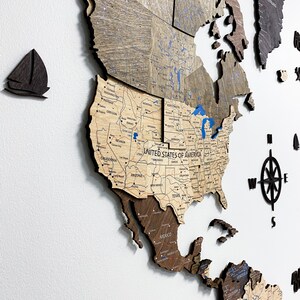 Mapa del mundo de madera en 3D, decoración de viaje, regalo para el 7.º aniversario imagen 4