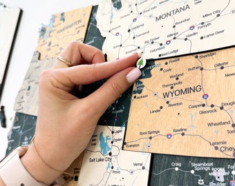 Wooden USA Map: National Park Push Pin Wall Decor
