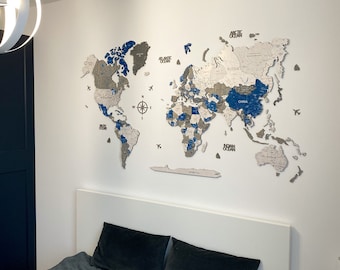 3D Wood World Map: Home Wall Decor with Inscriptions