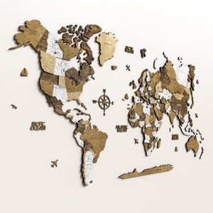 Décoration de bureau art mural, carte du monde en bois, grande carte murale, carte du monde en bois 3D, carte à épingles, carte en bois avec impression
