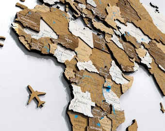 Mappa del mondo 3D in legno da appendere al muro: decorazione da viaggio