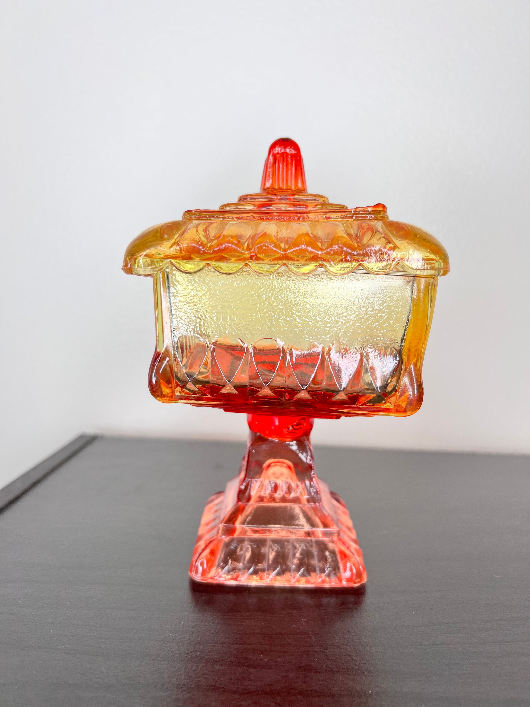 Joeyan Amber Glass Candy Dish with Lid,Large Glass Covered Candy