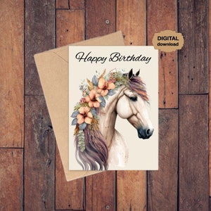 Carte imprimable, cheval, carte d'anniversaire, équitation, équine,