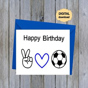 Cartão de aniversário do futebol azul, imprimir, baixar, coração, aniversário,