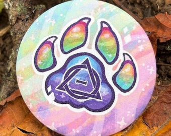 Glittery Otherkin Theta Delta Paw 44mm Pinback Button Badge: Rainbow Color