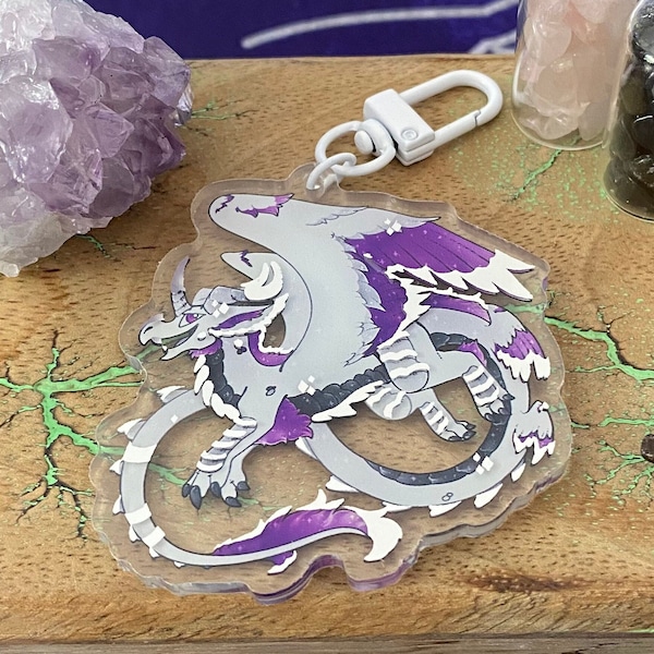 Asexual Pride Angelic Dragon Keychain - 2.5" Acrylic Charm with Silver Foil Detailing - Discreet Pride Design