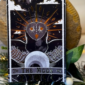 La lune - impression d'art carte de tarot - impression d'art originale sorcellerie chouette feuille d'or impression d'art affiche 4 x 6 po format carte postale