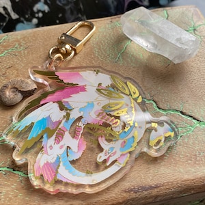 Transgender Pride Dragon Seraph Keychain - 2" or 2.5" Acrylic Charm with Gold Foil Detailing - Discreet Pride Design