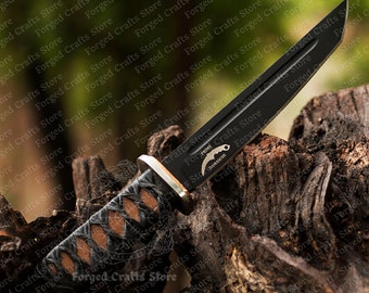 Katana knife tactical Tanto Handmade knife full tang wrapped handle and crocodile sheath, Birthday Gift & Anniversary Gift for him