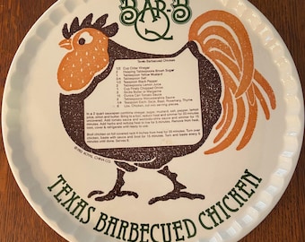 Vintage Texas BBQ Barbequed Chicken Recipe Platter Royal China Co.